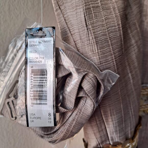 Tahari Gerard Detactable Strap Gold Dress with Braided Sequence Waist - Size 8 - Picture 14 of 16